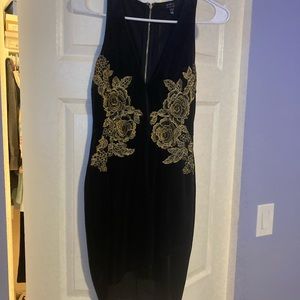Agaci Black Dress With Gold Flowers